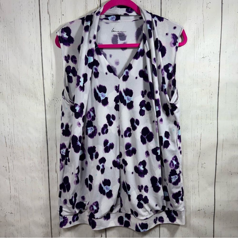 Lane Bryant Popover Blouse Sleeveless V Neck Leopard Relaxed Fit Flowy Stretch
